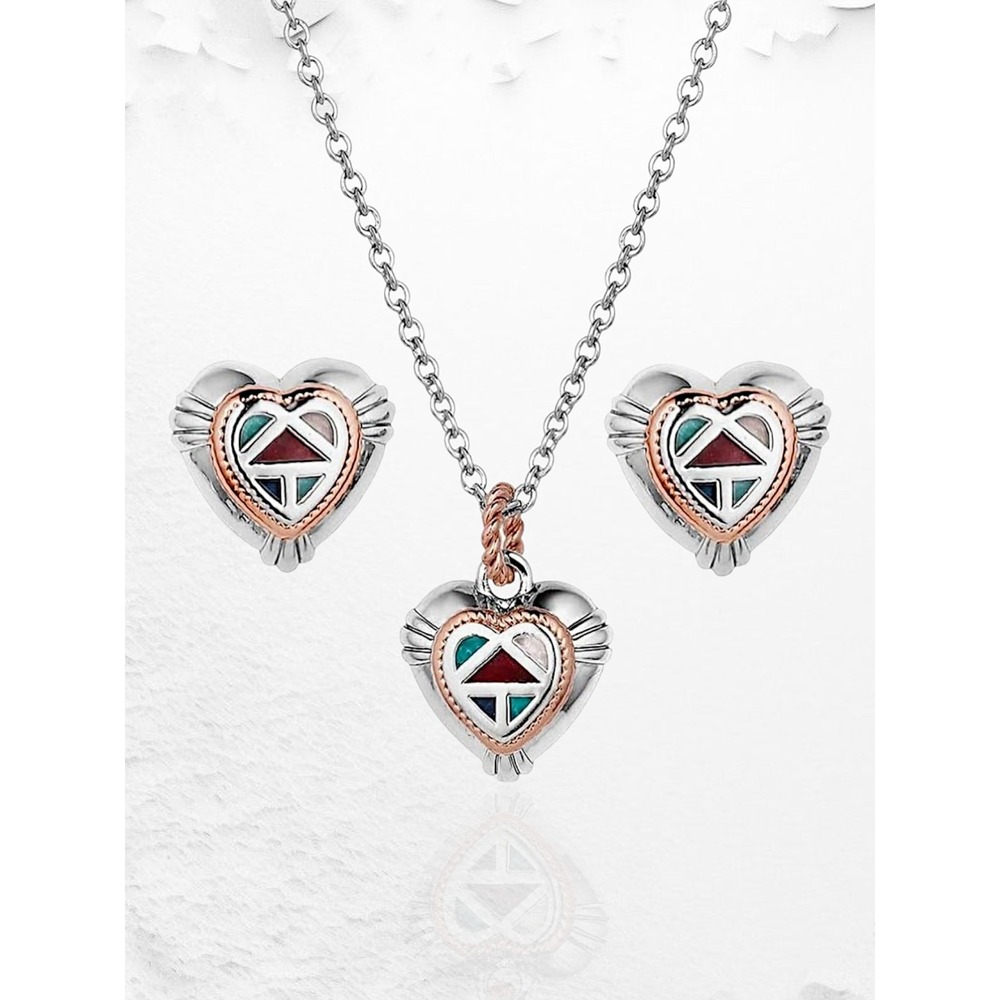 Montana Silversmiths Western Mosaic "Dainty" Heart Necklace Earring Jewelry Set